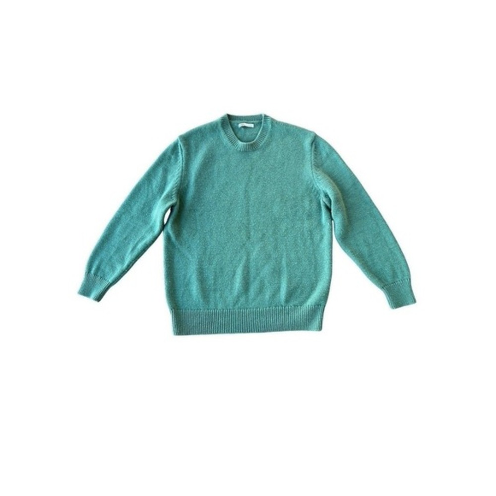 Zara‎ Teal Green Textured Knit Sweater L Soft Cozy Minimalist Crewneck Pullover